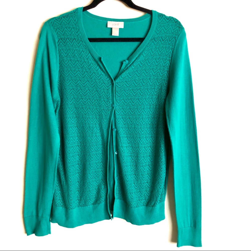 LOFT emerald green button up long sleeve cardigan
